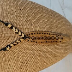 Handcrafted Tribal Pendant Necklace Hand carved OOAK bone WAX leather